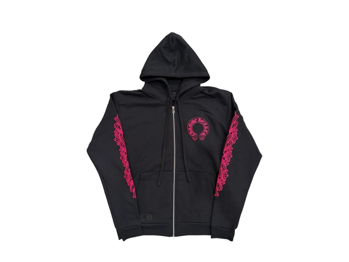 Chrome hearts black pink horseshoe zip