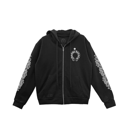 Chrome hearts zip up floral hoodie (Black)