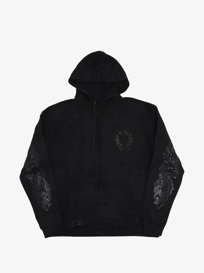 Chrome Hearts Horseshoe Floral Black on Black Hoodie (L)