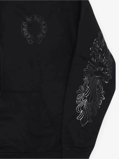 Chrome Hearts Horseshoe Floral Black on Black Hoodie (L)